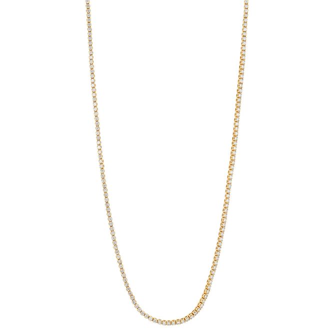 Round Diamond Tennis Necklace in Yellow Gold, 14", 2.00 cttw