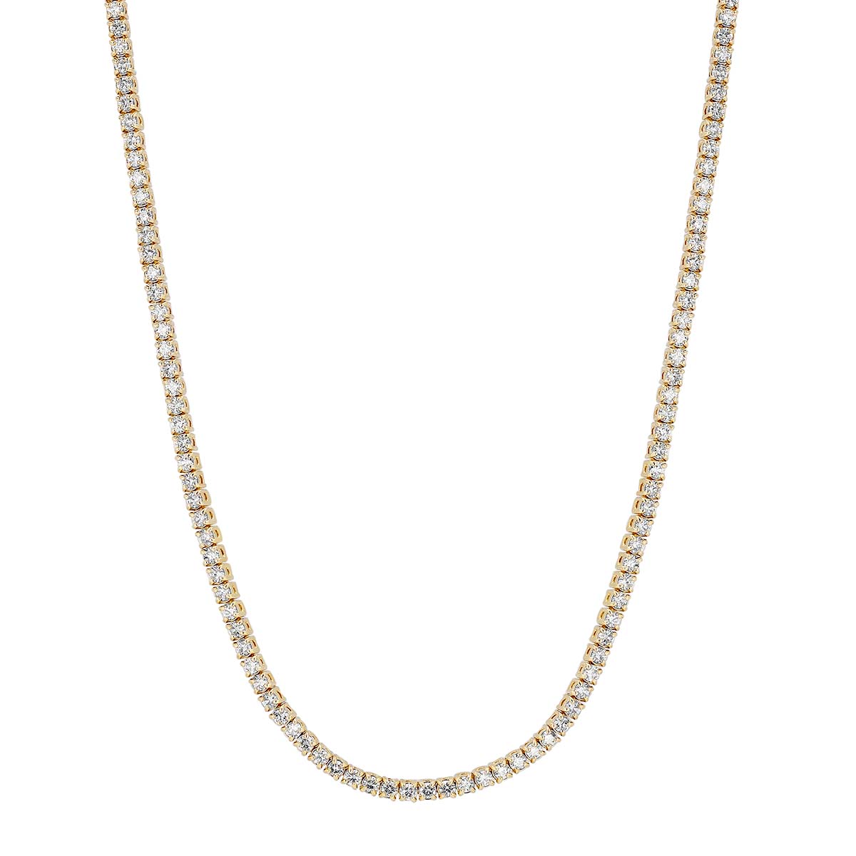 Round Diamond Tennis Necklace in Yellow Gold, 3.53 cttw, 14