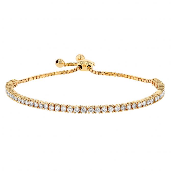 Diamond 4 Prong Half Tennis Bolo Bracelet in Yellow Gold, 1.66 cttw