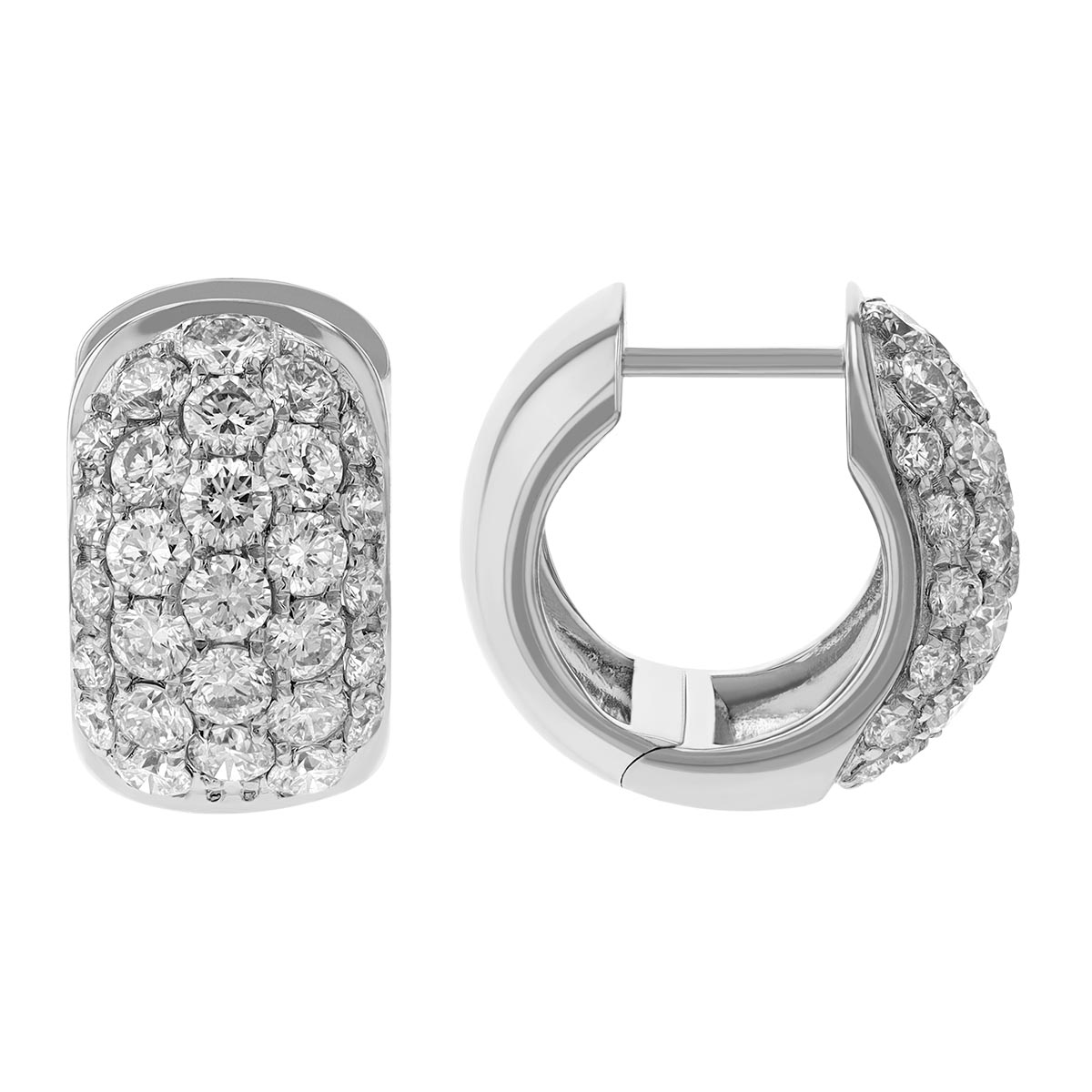 Diamond Pave Wide Huggie Hoop Earrings in White Gold