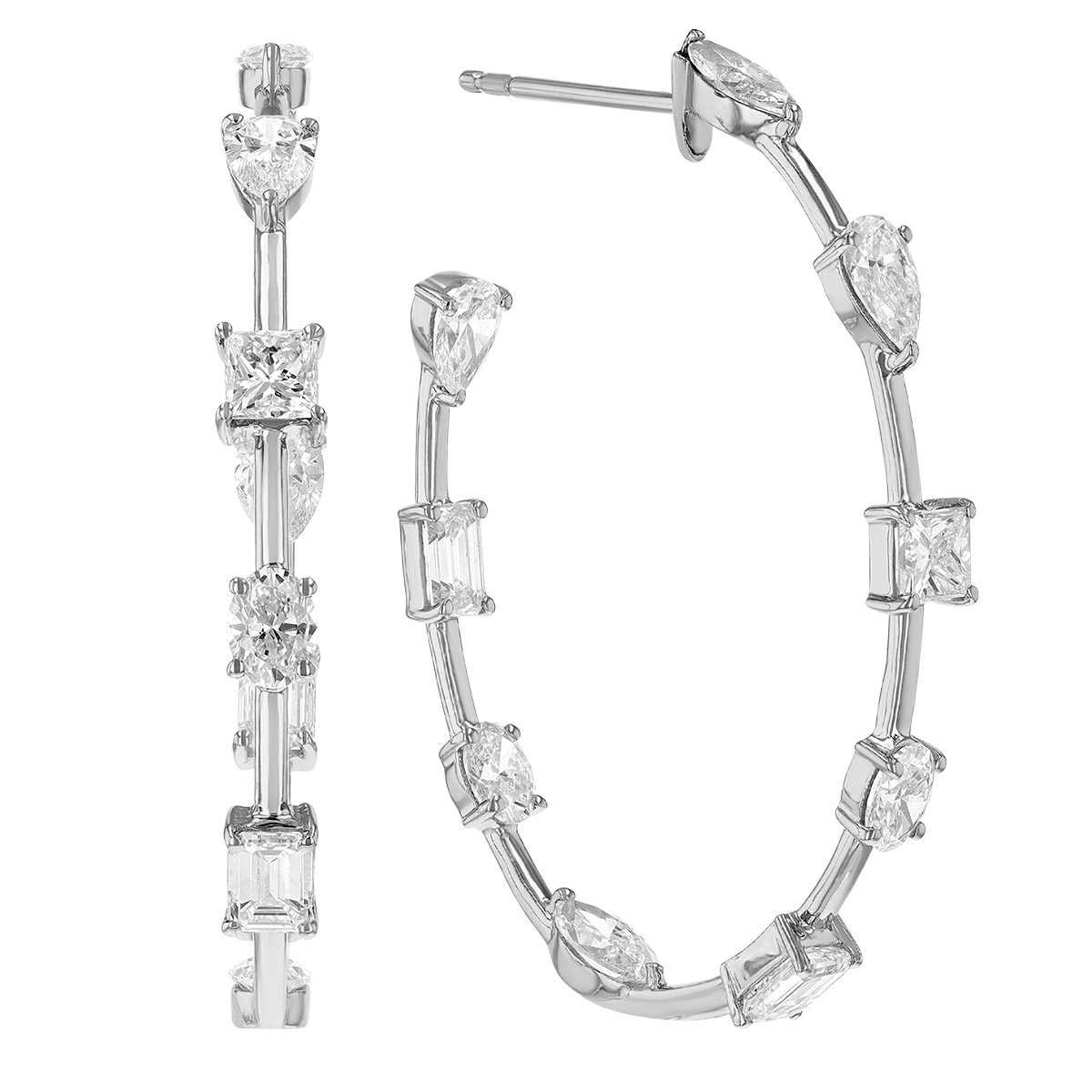 Mixed Shape Diamond Inside Out Hoop Earrings in White Gold Borsheims
