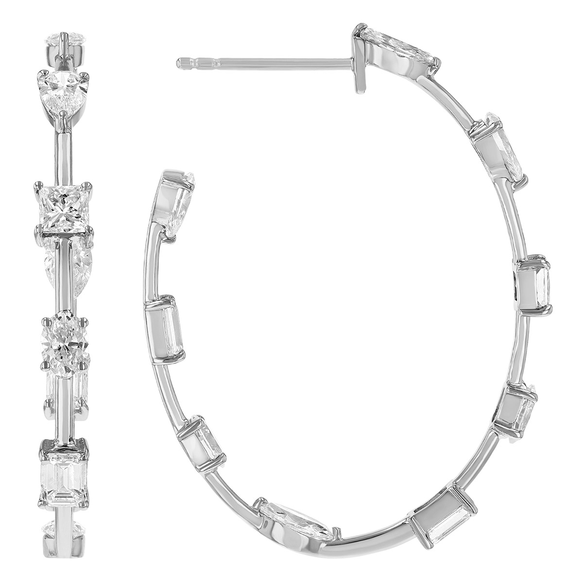 Mixed Shape Diamond Inside Out Hoop Earrings in White Gold