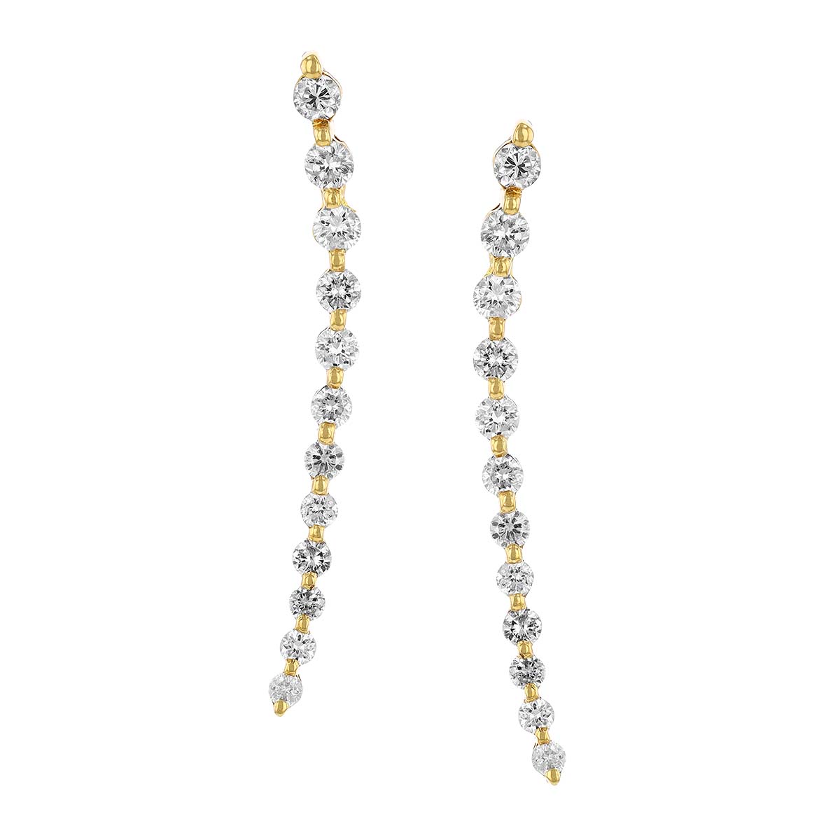 Graduated Diamond Curved Column Drop Earrings in Yellow Gold