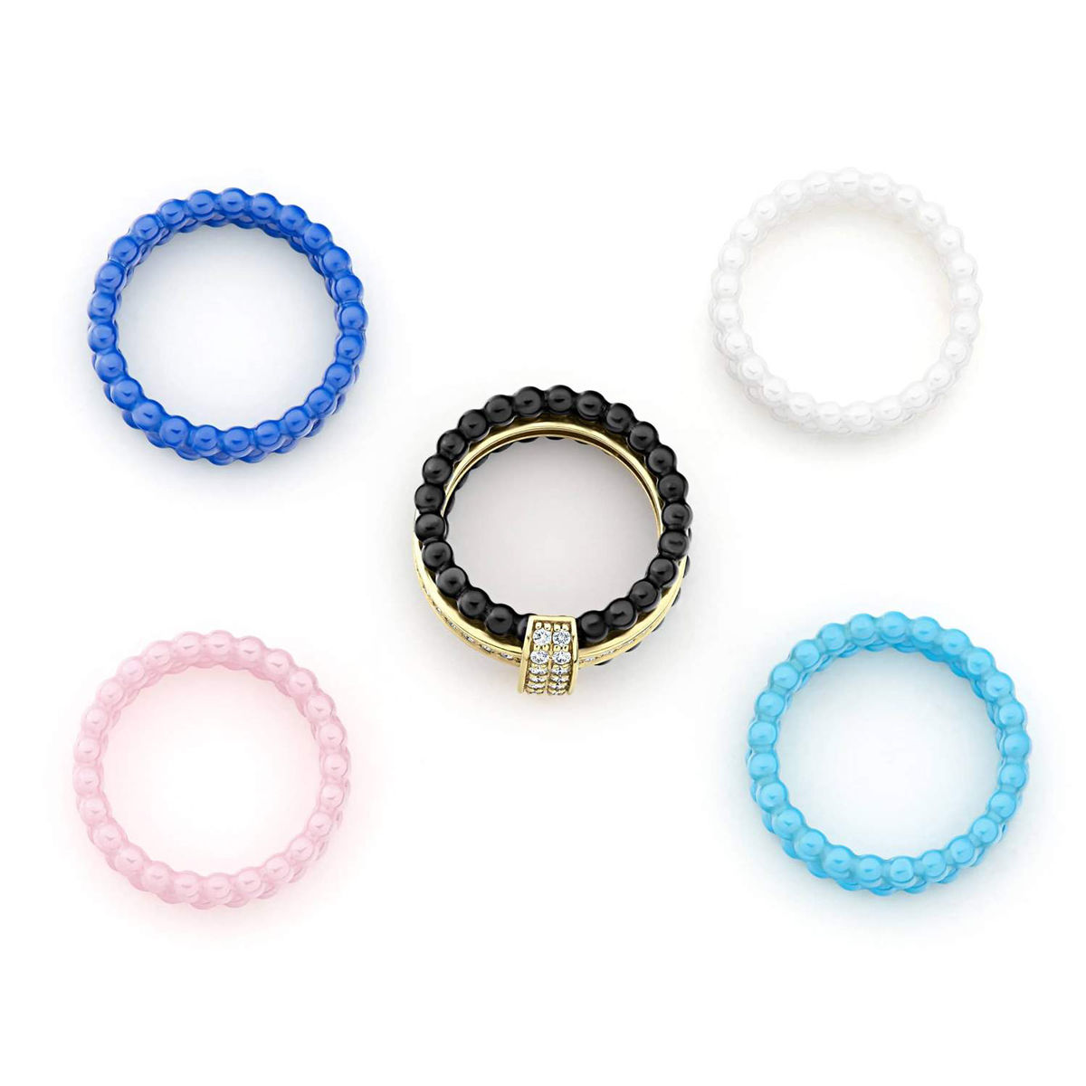 LAGOS Caviar Gold Diamond Stacking Ring Set