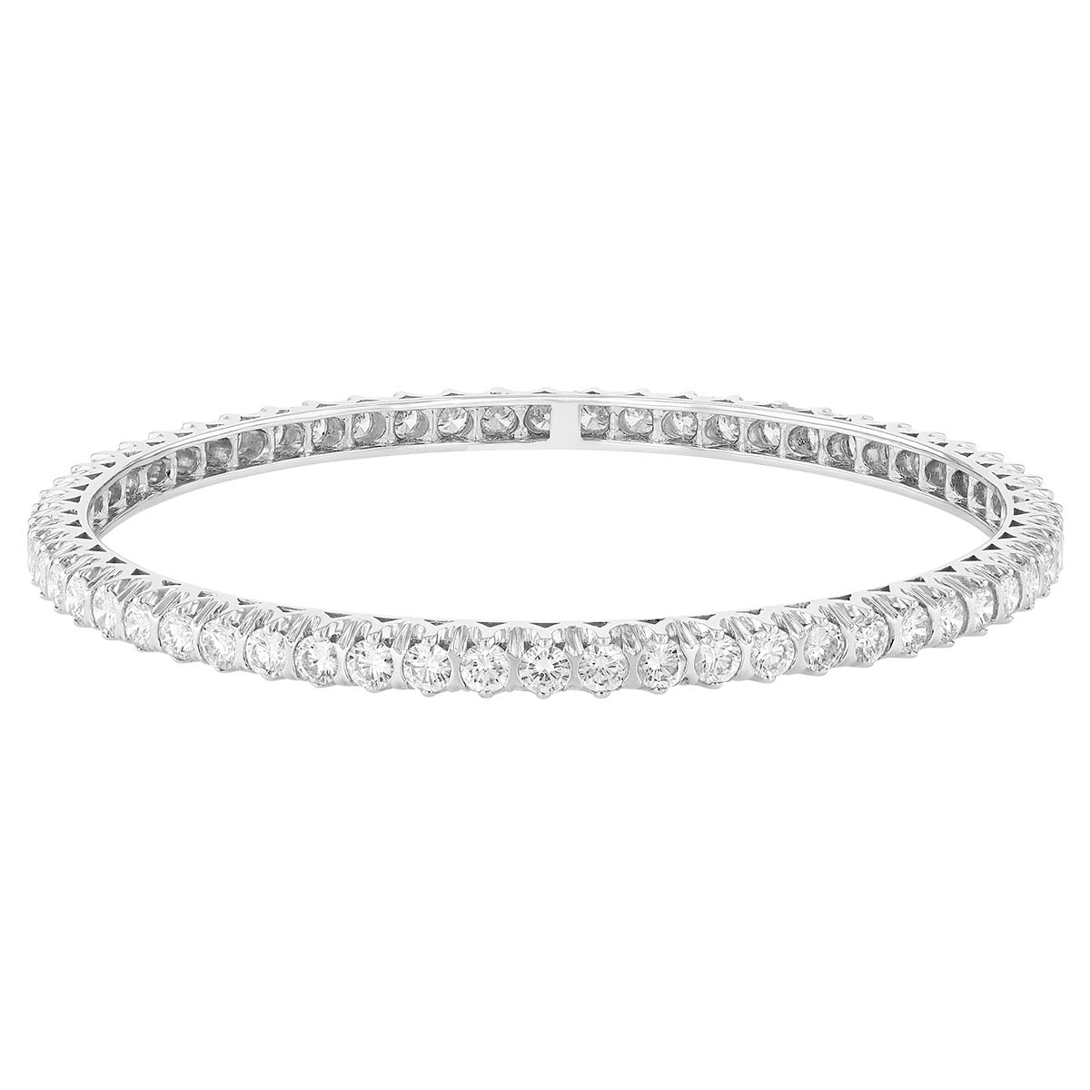 TARA Pearls Round Diamond Tennis Bangle Bracelet in White Gold, 7.52 cttw