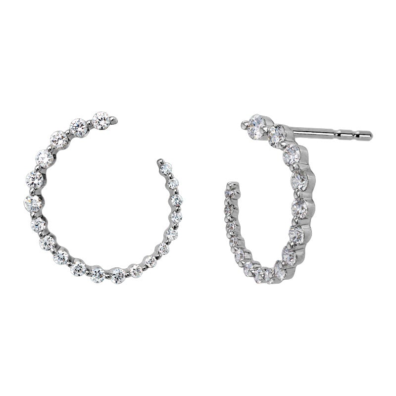 Diamond Graduated Open Circle Post Back Earrings in White Gold