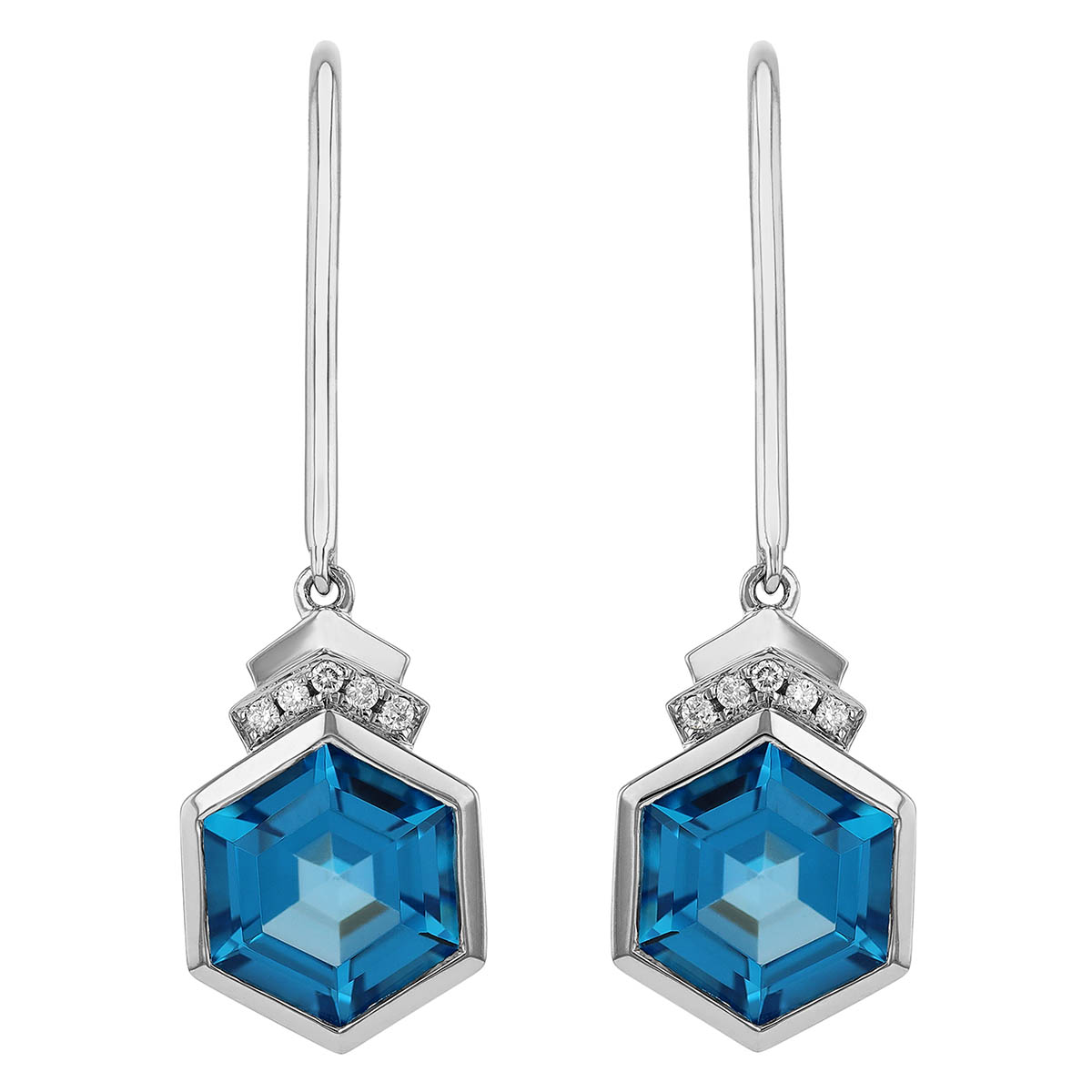 Hexagon Topaz & Diamond Drop Earrings in White Gold