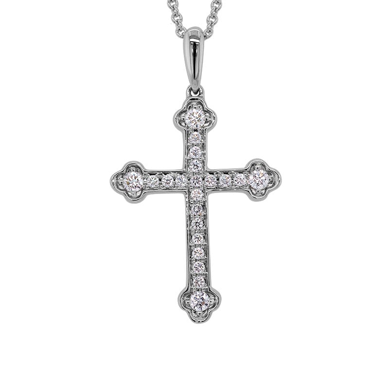 Diamond Cross Necklace in White Gold, 0.14 cttw, 18
