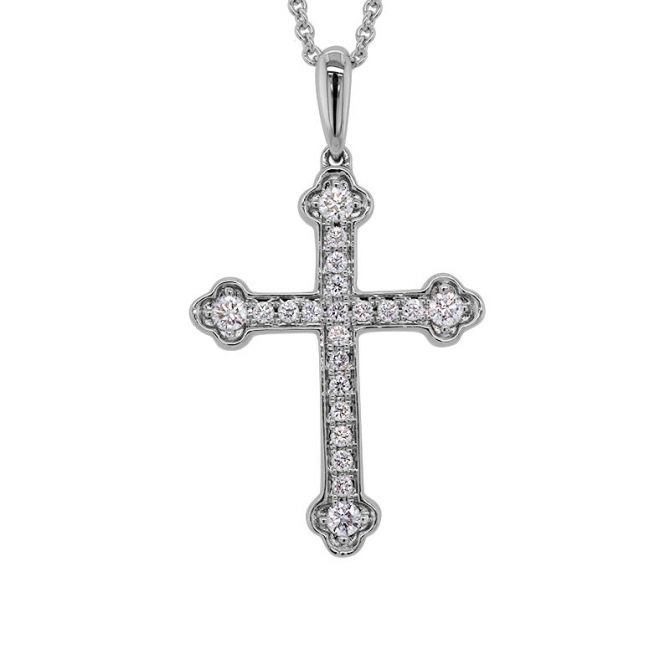 Diamond Cross Necklace in White Gold, 0.14 cttw, 18"