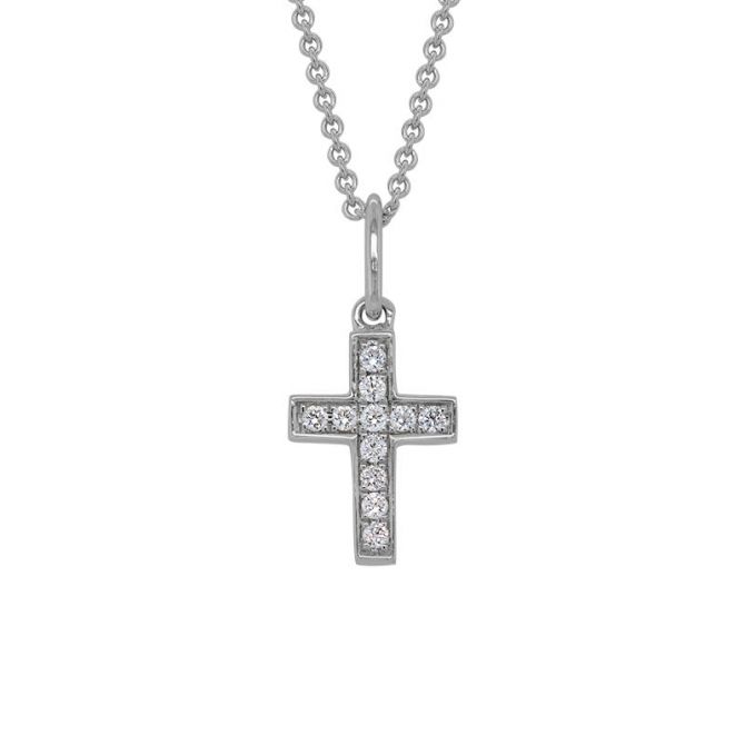 Diamond Cross Necklace in White Gold, 0.06 cttw, 18"