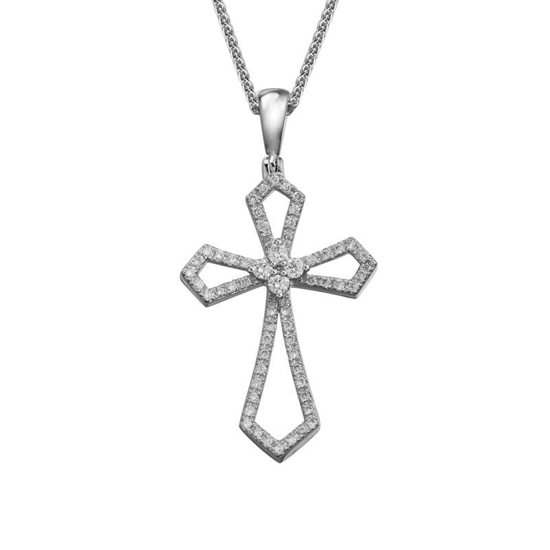 Diamond Open Cross Pendant in White Gold, 18