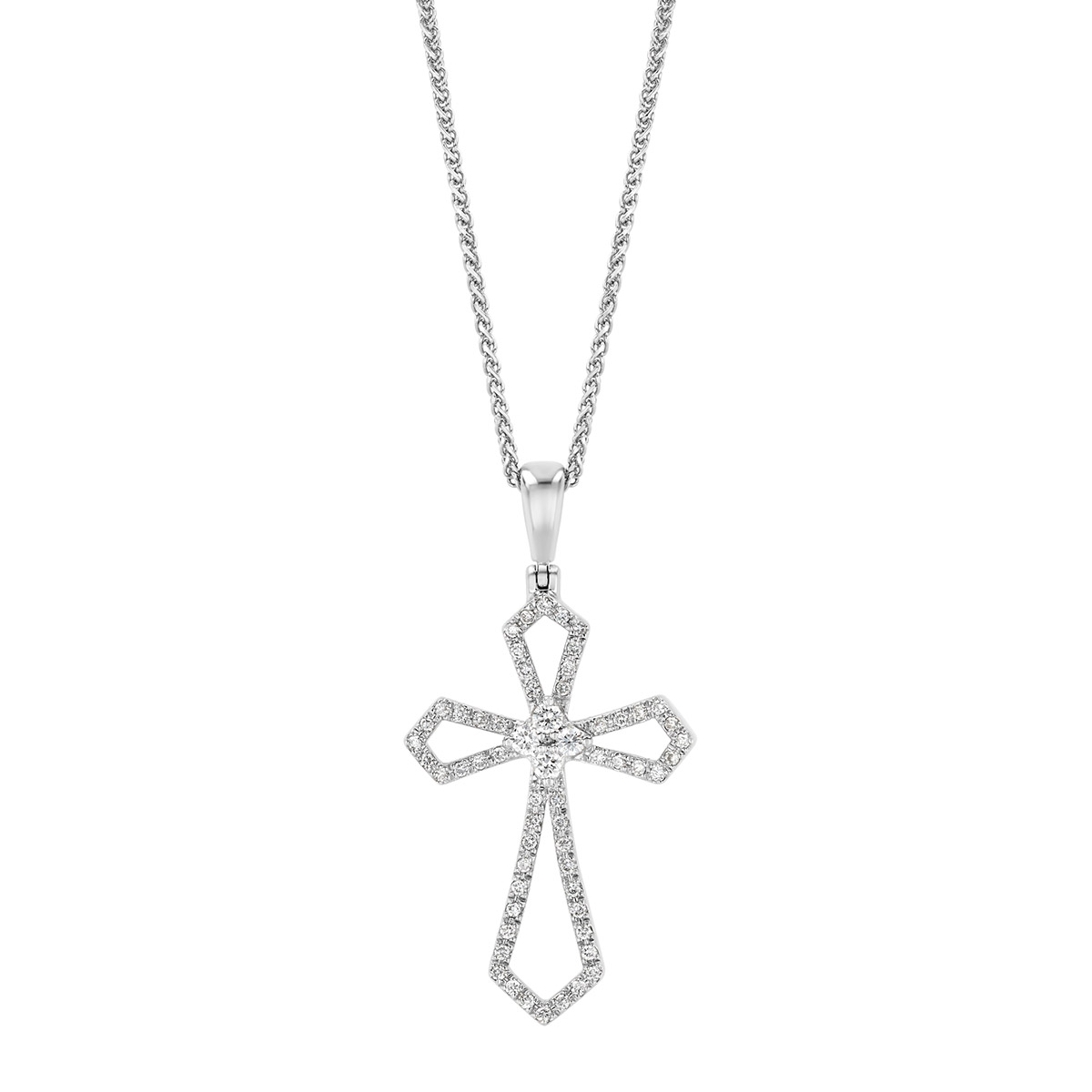 Diamond Open Cross Pendant in White Gold, 18