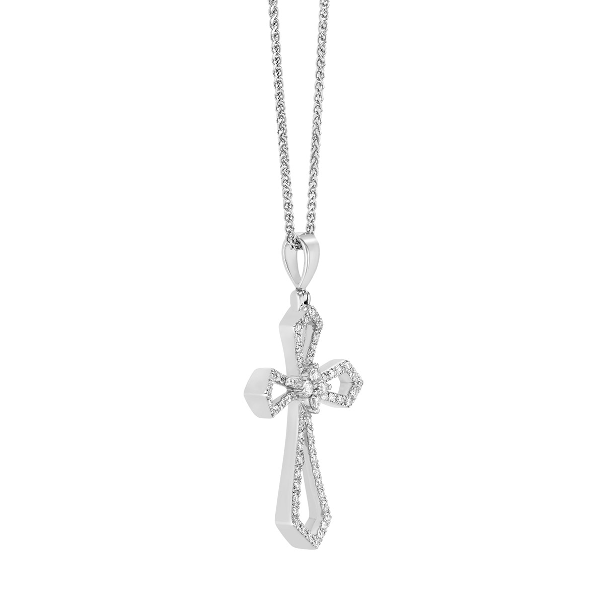 Diamond Open Cross Pendant in White Gold, 18