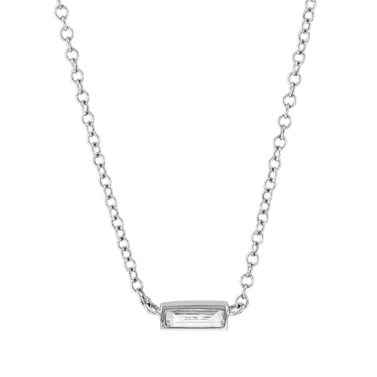 Baguette Diamond Bezel Set Necklace in White Gold, 0.16 cttw, 18