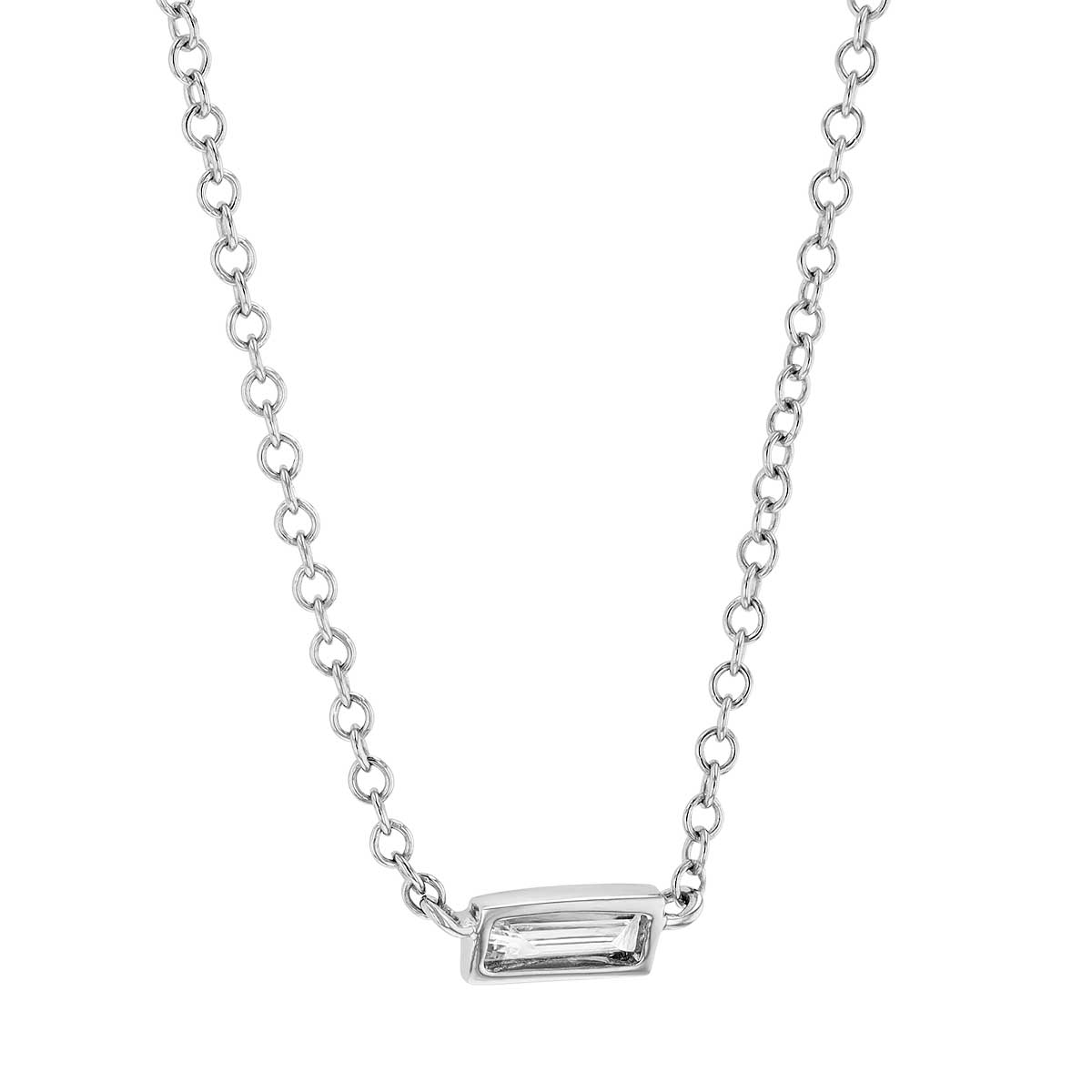 Baguette Diamond Bezel Set Necklace in White Gold, 0.16 cttw, 18