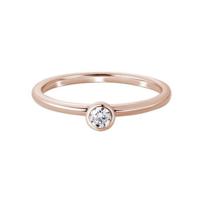 Round Diamond Dainty Bezel Set Solitaire Ring in Rose Gold