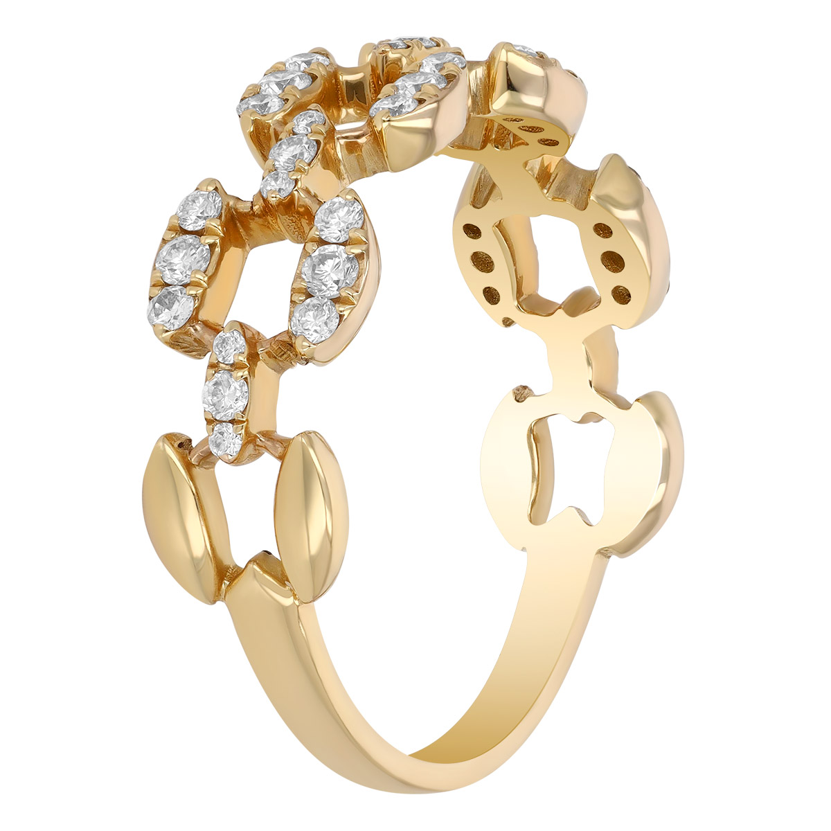 Diamond Open Link Pattern Ring in Yellow Gold