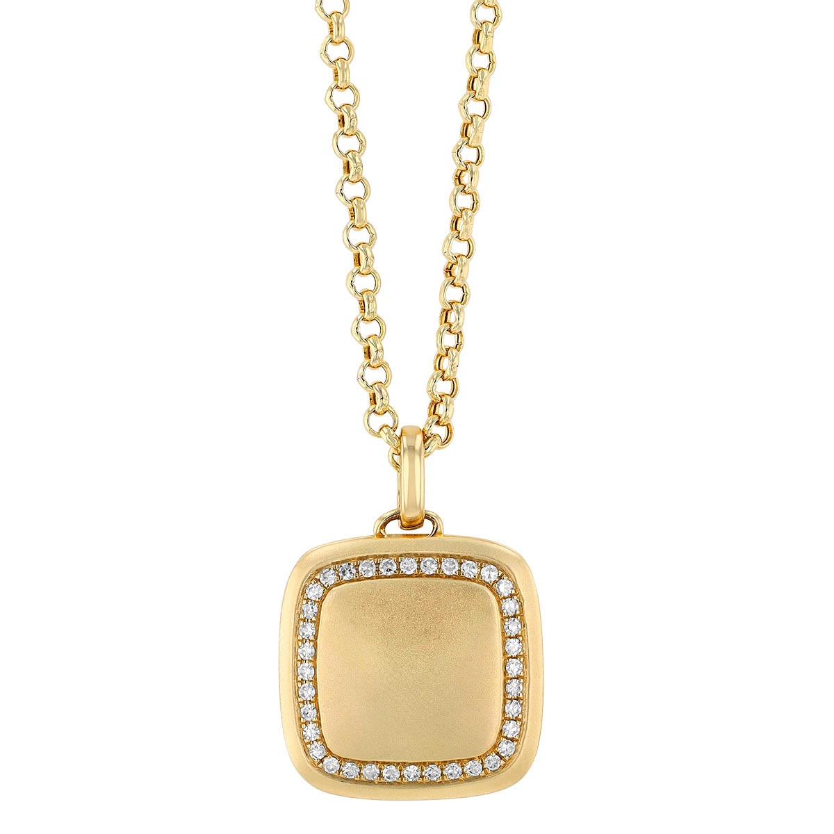 Diamond Frame Cushion Shaped Locket Pendant in Matte Yellow Gold, 18
