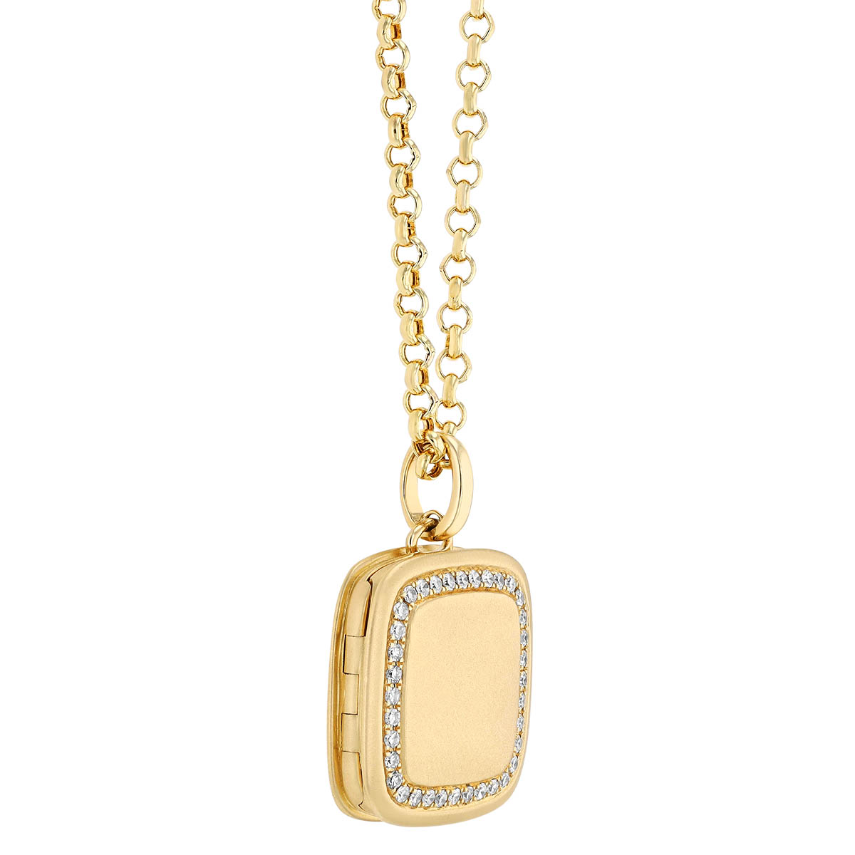 Diamond Frame Cushion Shaped Locket Pendant in Matte Yellow Gold, 18