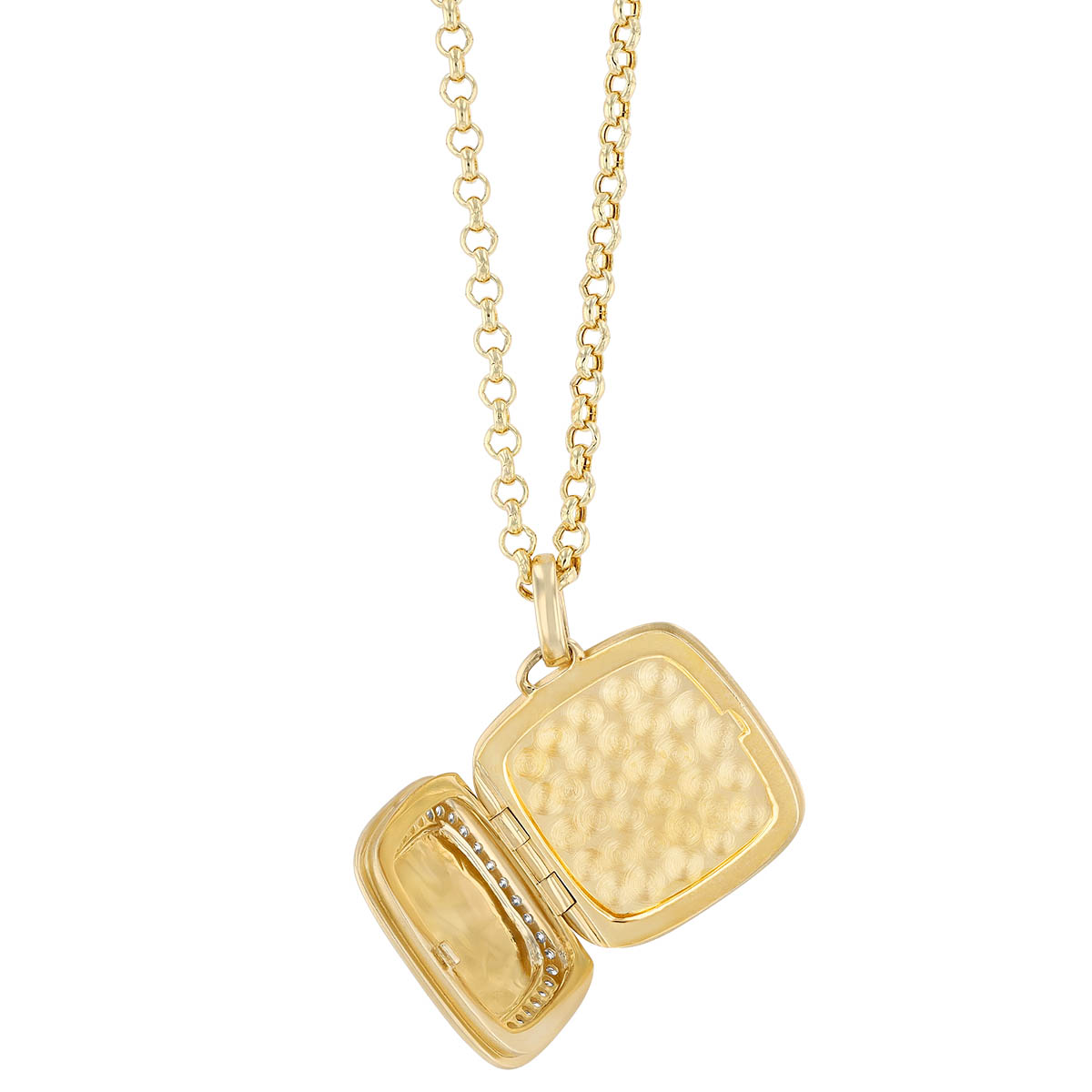 Diamond Frame Cushion Shaped Locket Pendant in Matte Yellow Gold, 18