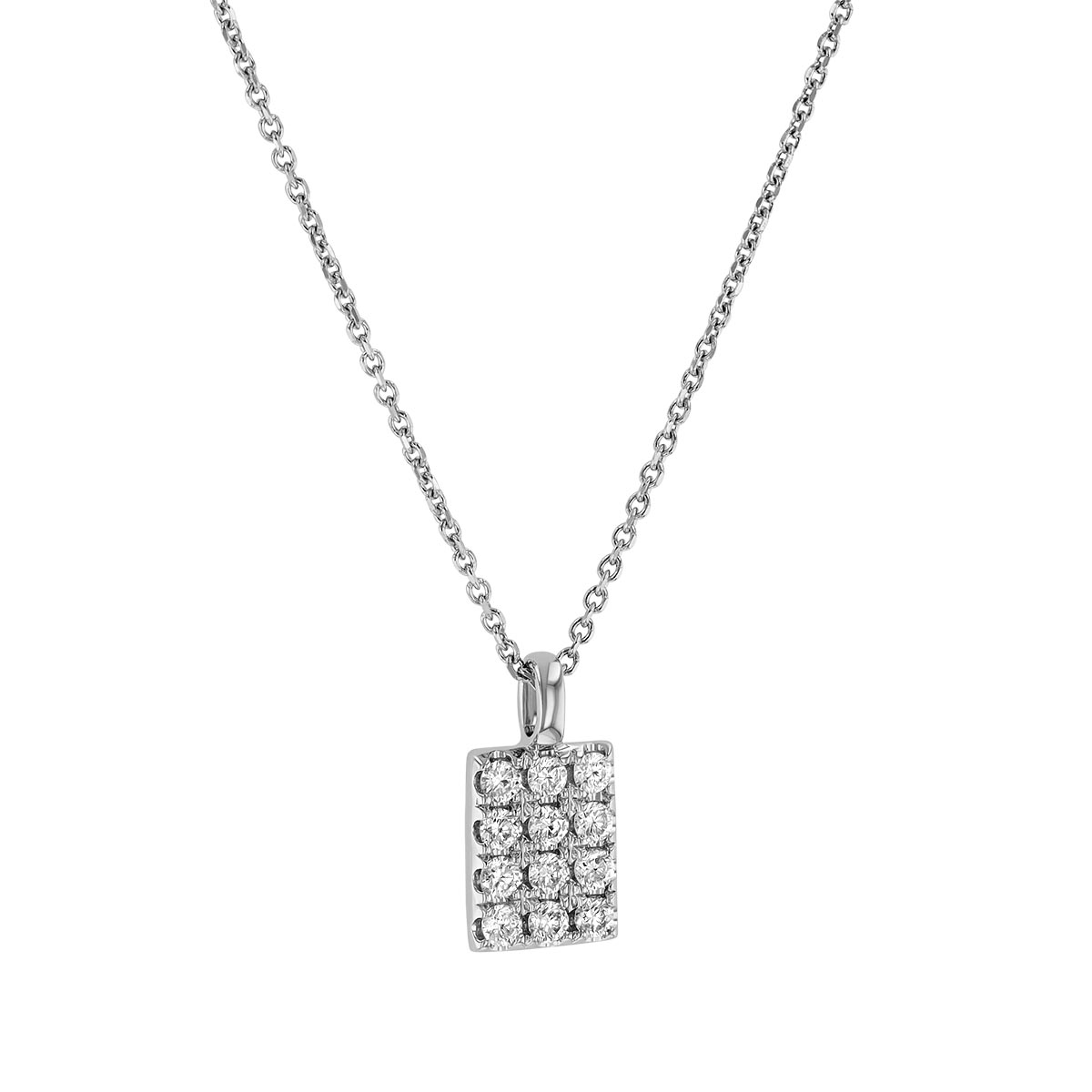 Diamond Pavé Rectangle Tag Pendant in White Gold, 16