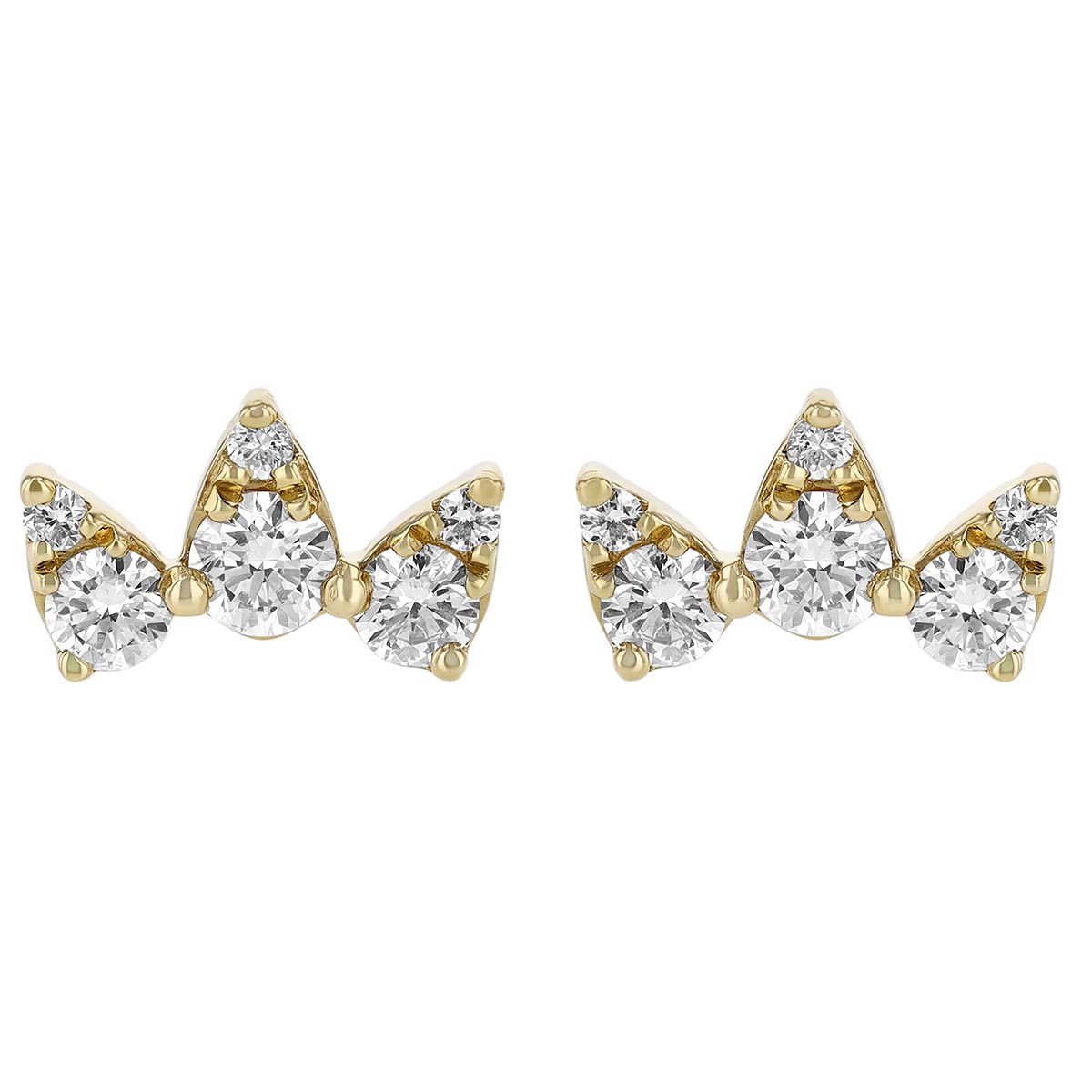 Diamond 3 Point Crown Stud Earrings in Yellow Gold