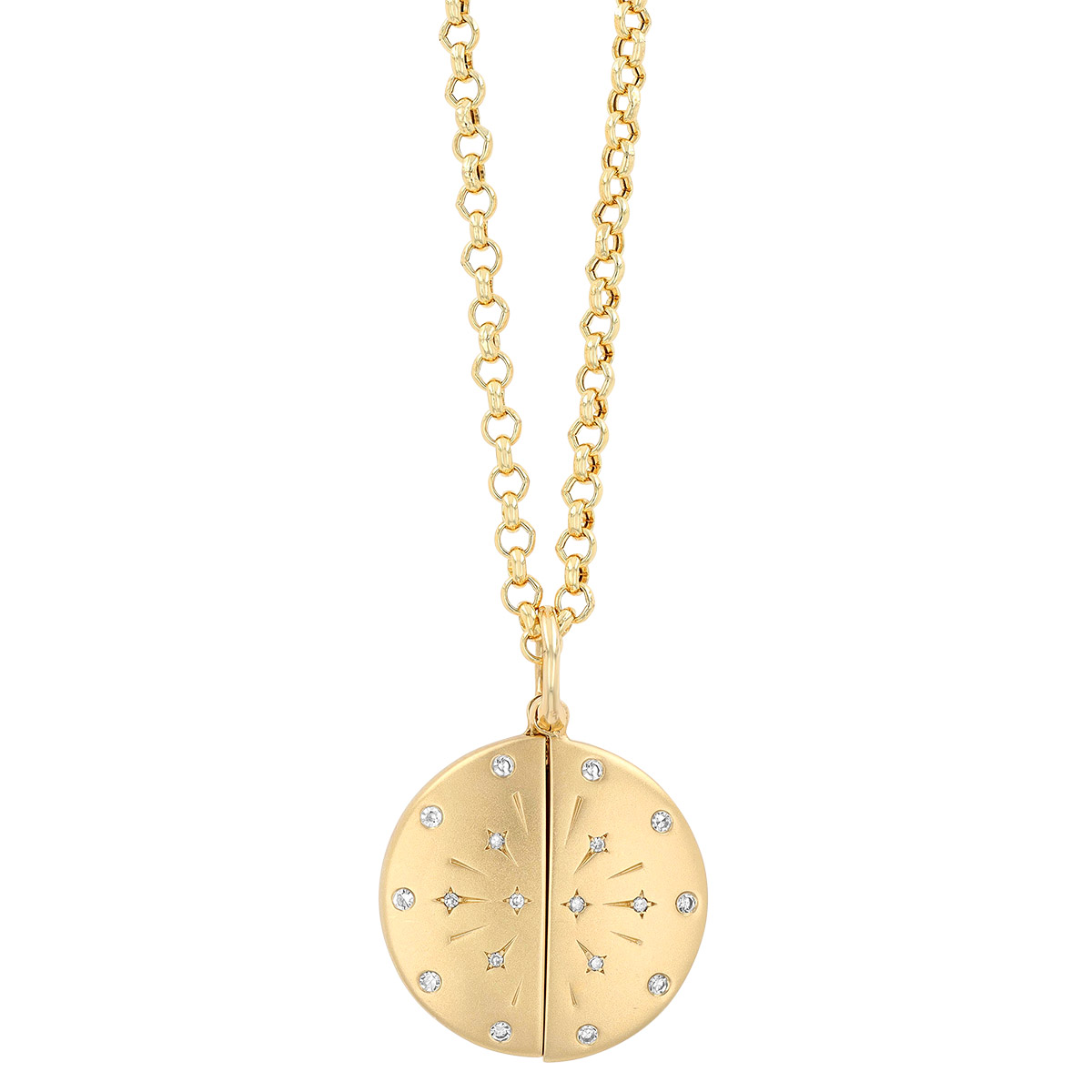 Diamond Starburst Circle Locket Necklace in Yellow Gold, 18
