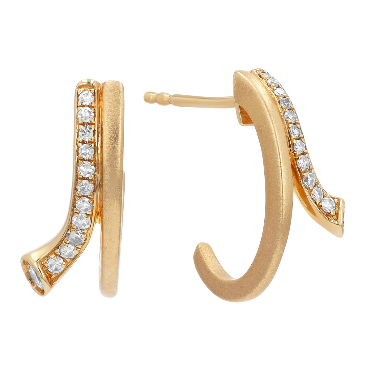 Diamond Half Hoop Flair Earrings in Yellow Gold