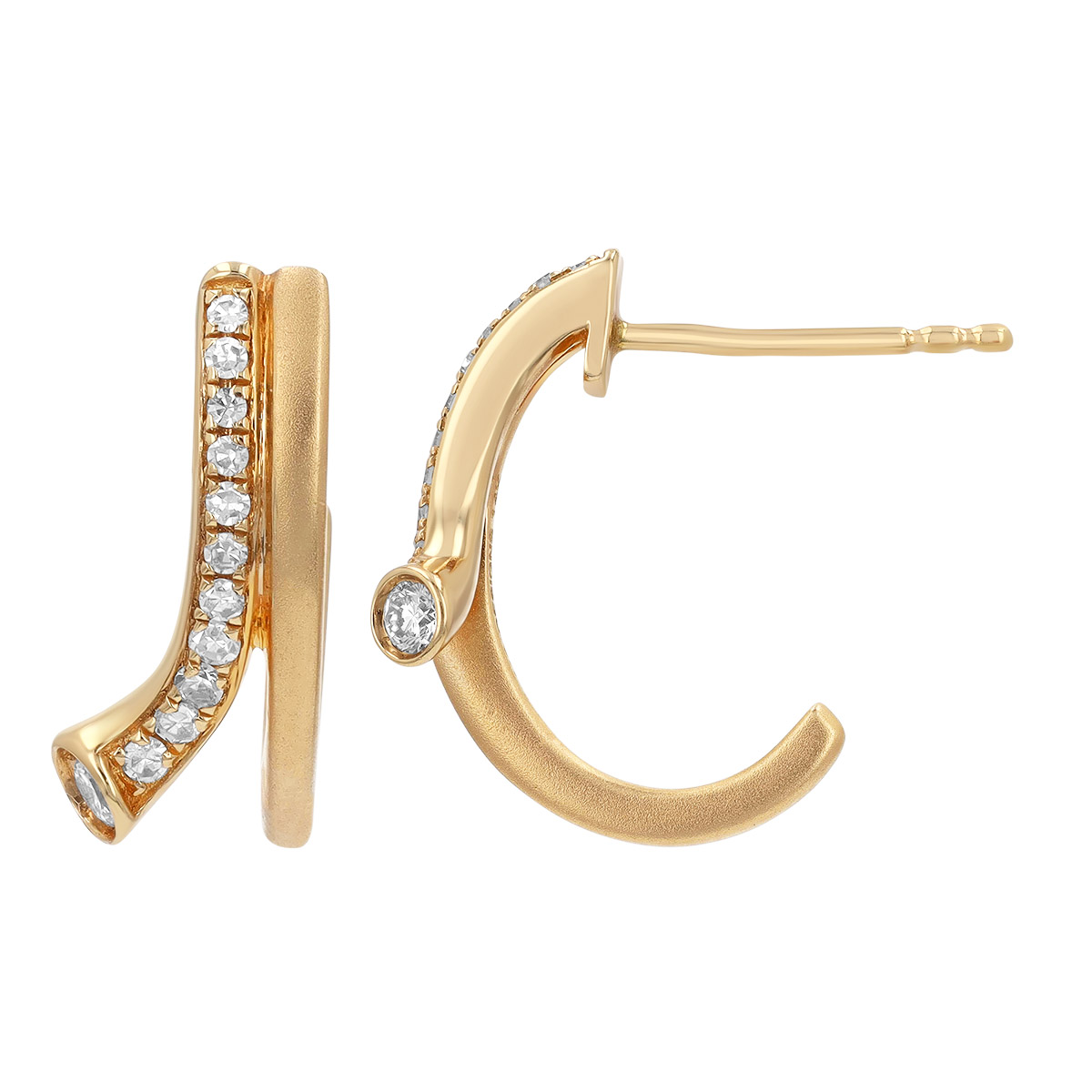 Diamond Half Hoop Flair Earrings in Yellow Gold