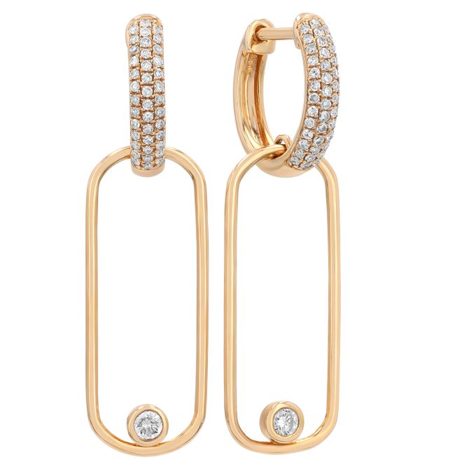 Diamond Modern Paperclip Dangle Huggie Earrings in Yellow Gold