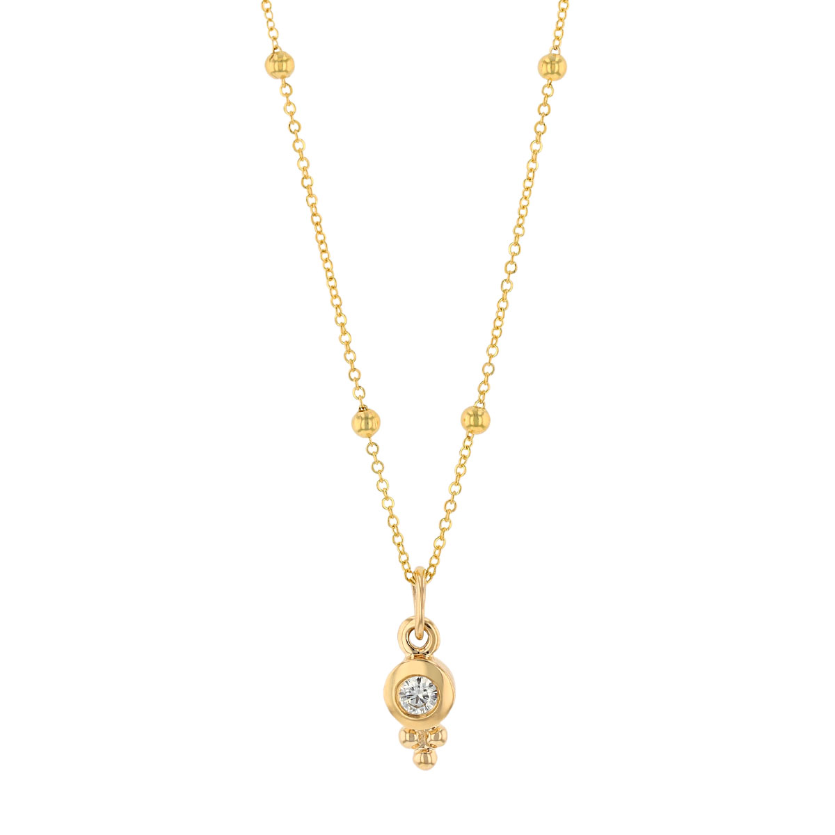 Diamond Bezel & Bead Trio Pendant with Bead Chain Accents in Yellow Gold, 18