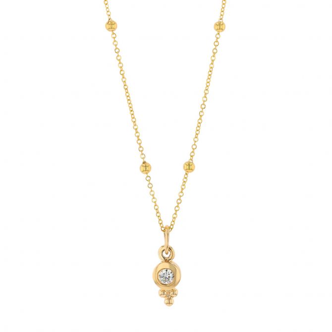 Diamond Bezel & Bead Trio Pendant with Bead Chain Accents in Yellow Gold, 18"