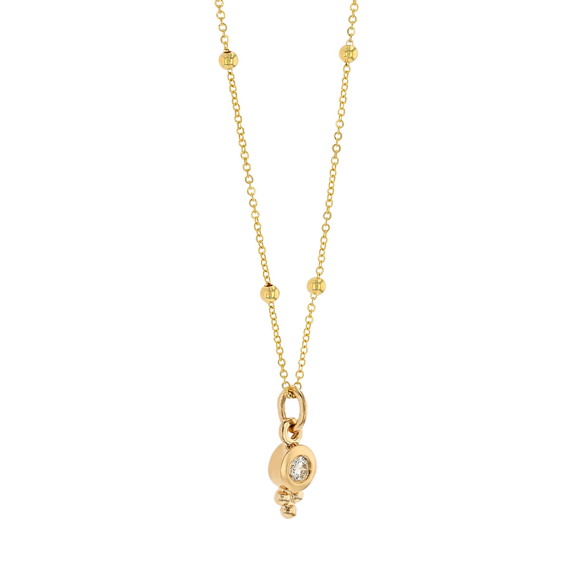 Diamond Bezel & Bead Trio Pendant with Bead Chain Accents in Yellow Gold, 18
