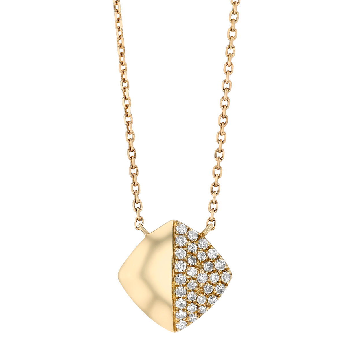 Diamond Pave & Yellow Gold Half & Half Cushion Shaped Necklace, 18