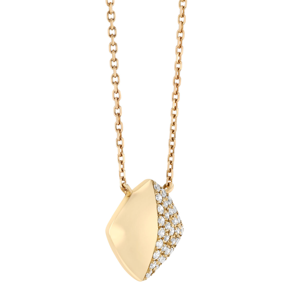 Diamond Pave & Yellow Gold Half & Half Cushion Shaped Necklace, 18