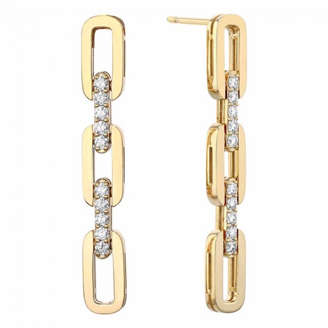 Roberto Coin Navarra Yellow Gold Diamond Link Dangle Earrings
