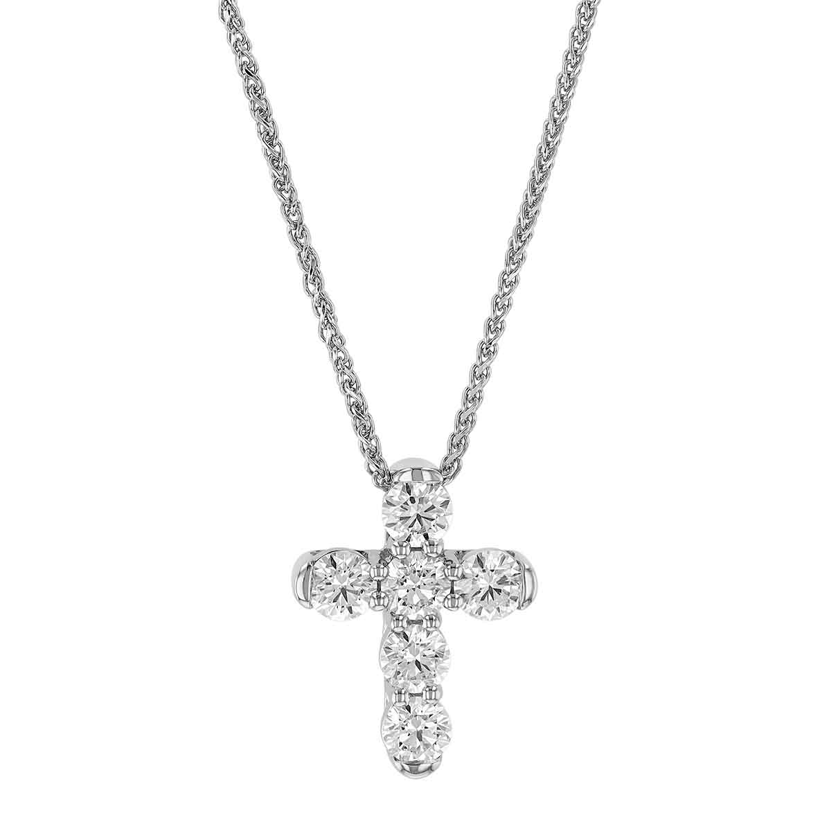 Diamond Cross Pendant in White Gold, 18