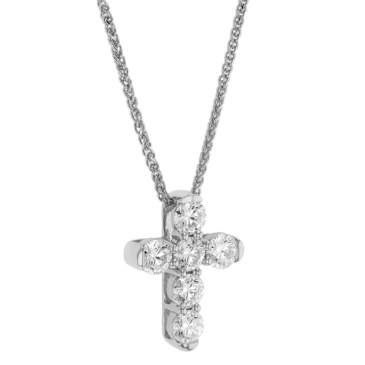 Diamond Cross Pendant in White Gold, 18