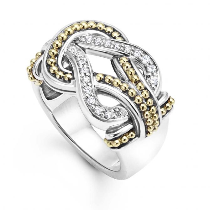 LAGOS Newport Large Two Tone Knot Diamond Ring, Size 7