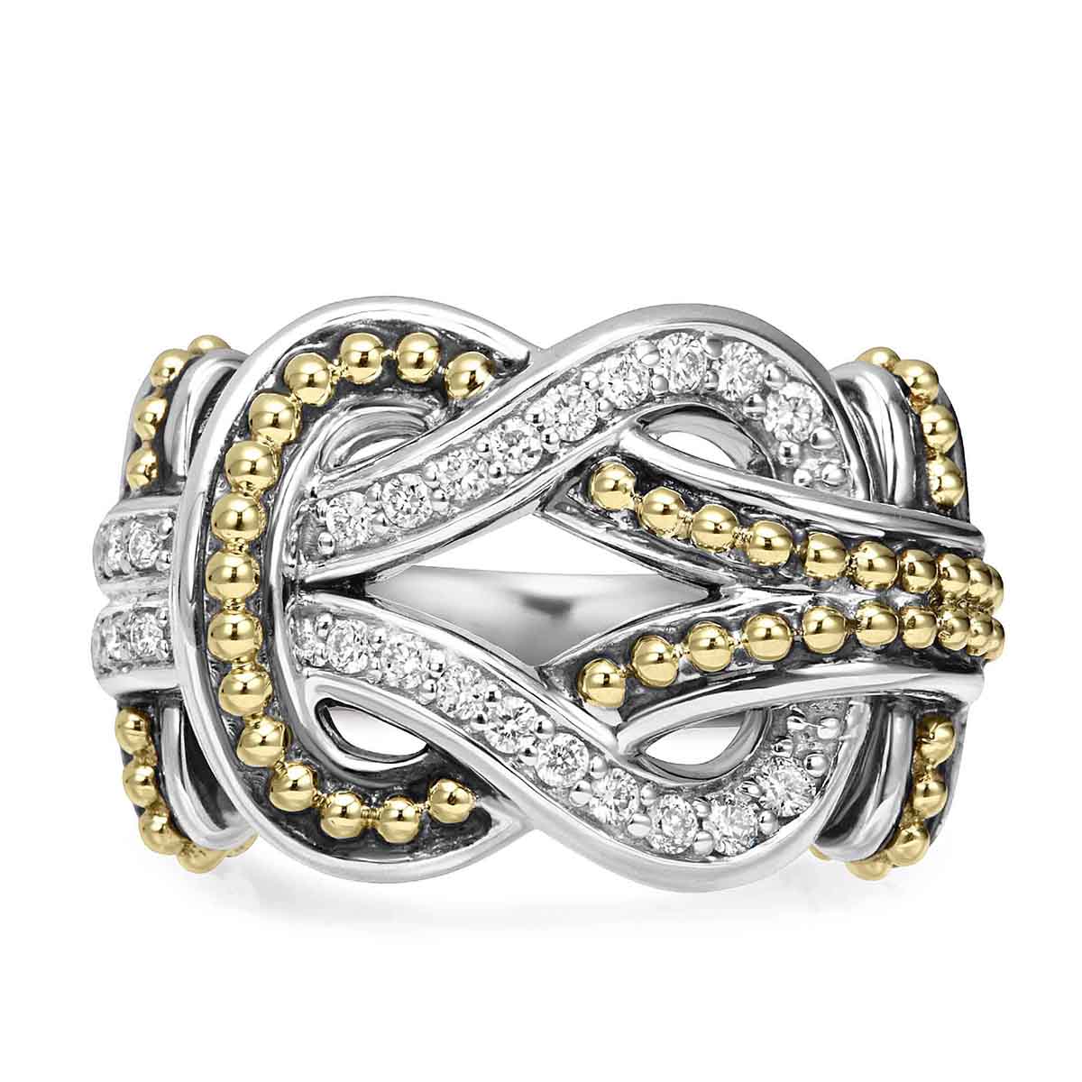 LAGOS Newport Large Two Tone Knot Diamond Ring, Size 7