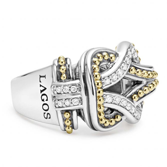 LAGOS Newport Large Two Tone Knot Diamond Ring Size 7 02 80547