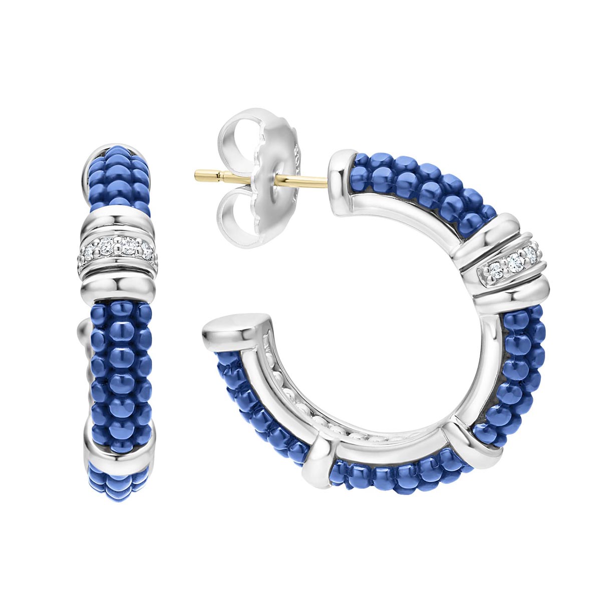 LAGOS Blue Caviar Ceramic & Diamond Hoop Earrings