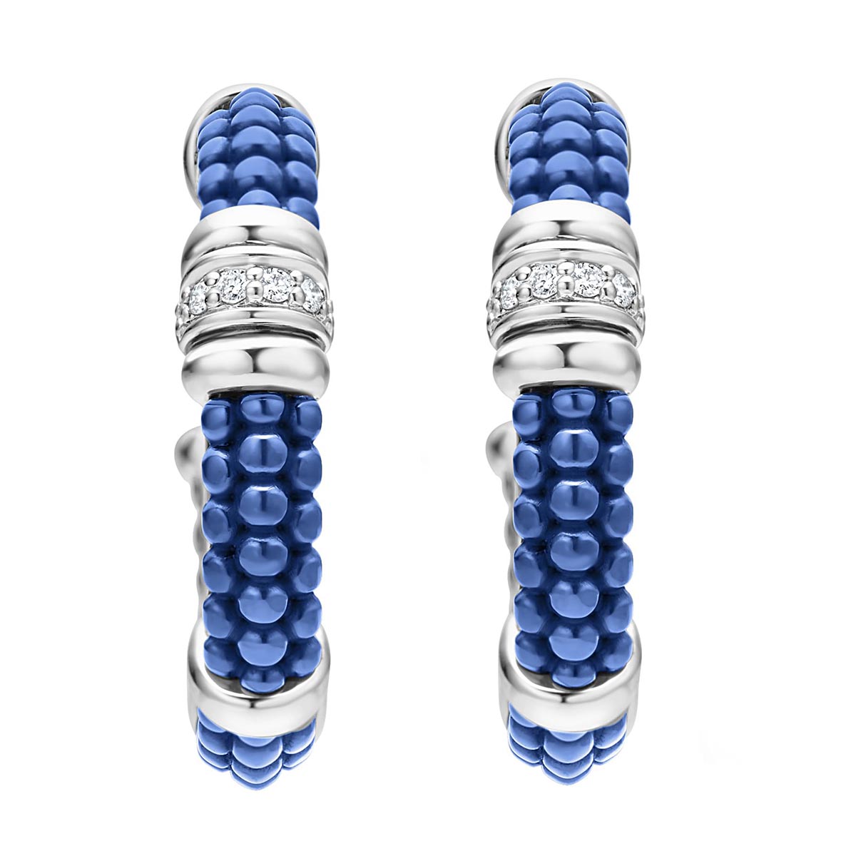LAGOS Blue Caviar Ceramic & Diamond Hoop Earrings