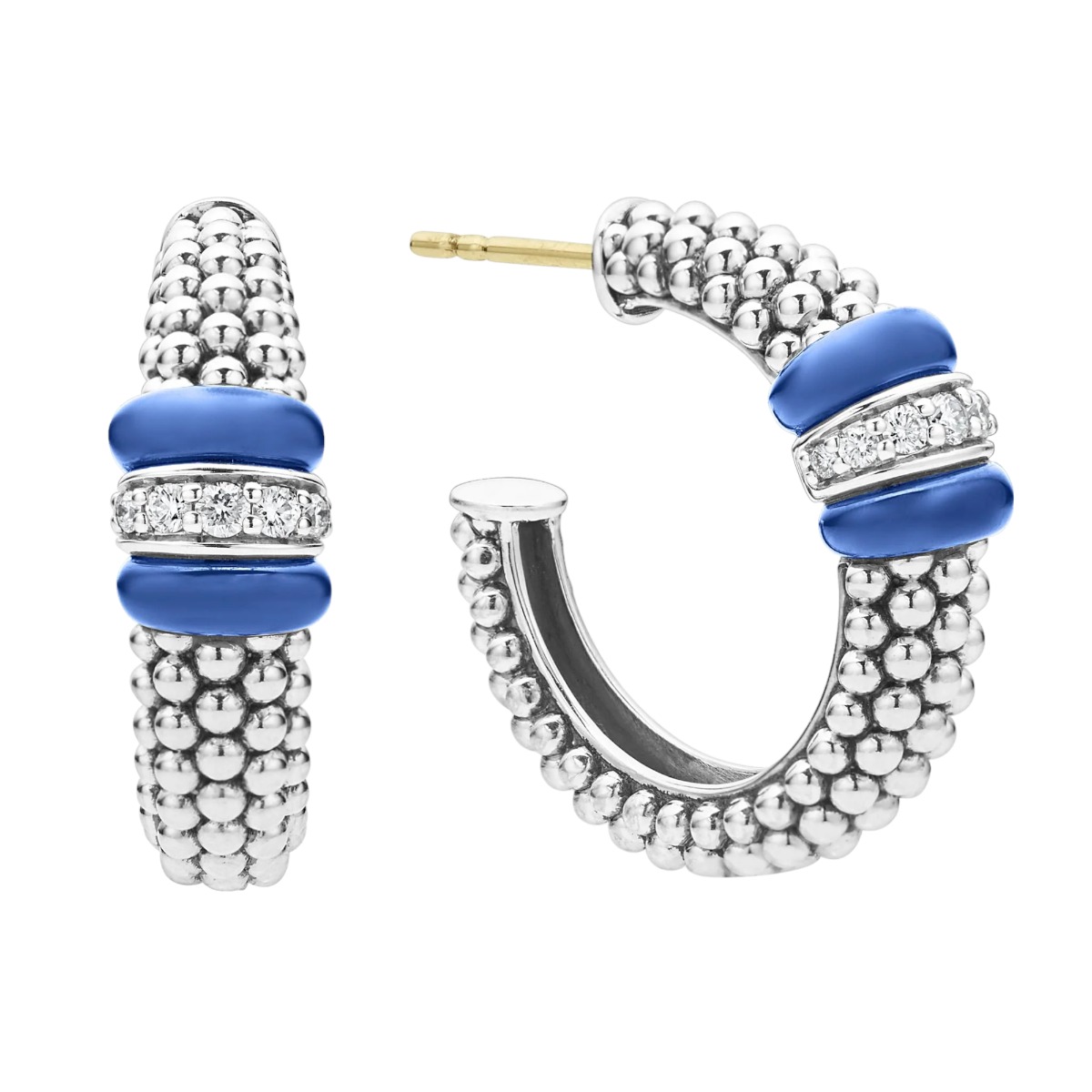 LAGOS Blue Caviar Ceramic Caviar Diamond Hoop Earrings