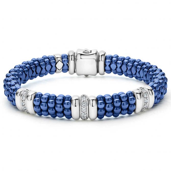 LAGOS Blue Caviar 3 Station Diamond & Ceramic Bracelet