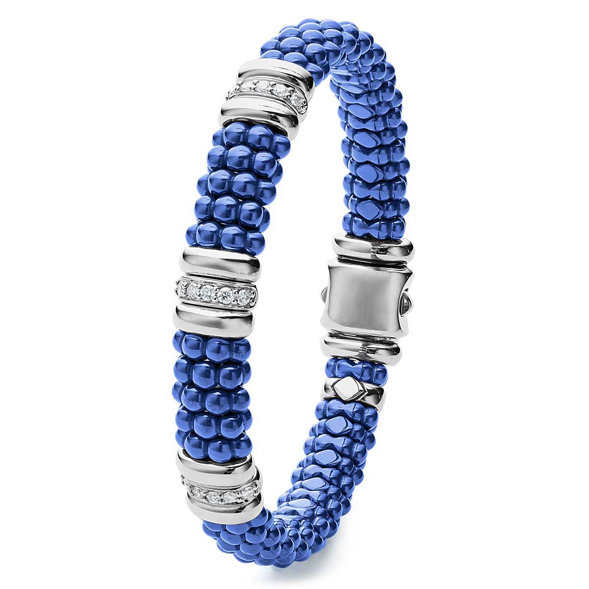 LAGOS Blue Caviar 3 Station Diamond & Ceramic Bracelet