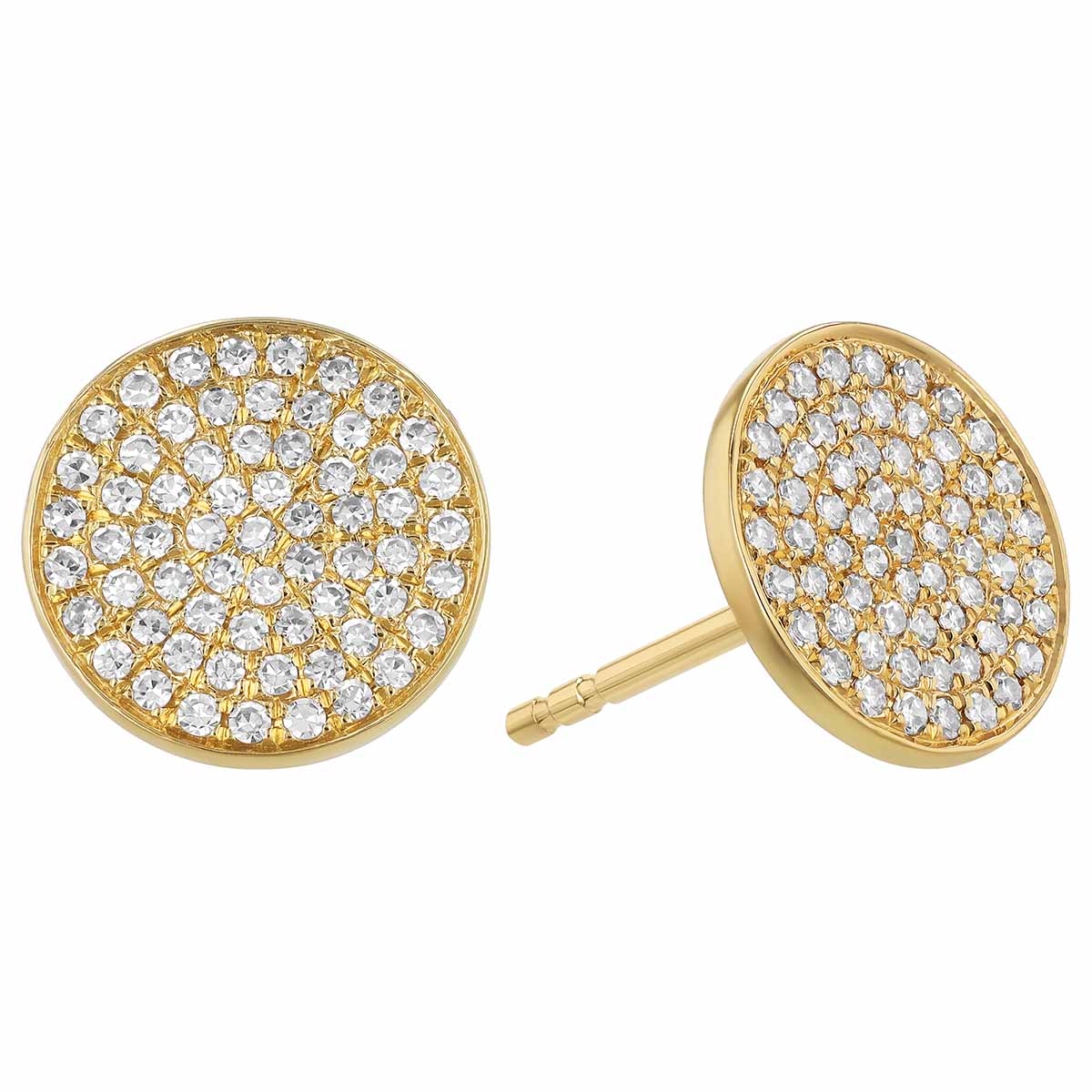 Diamond Pavé Disc Stud Earrings in Yellow Gold