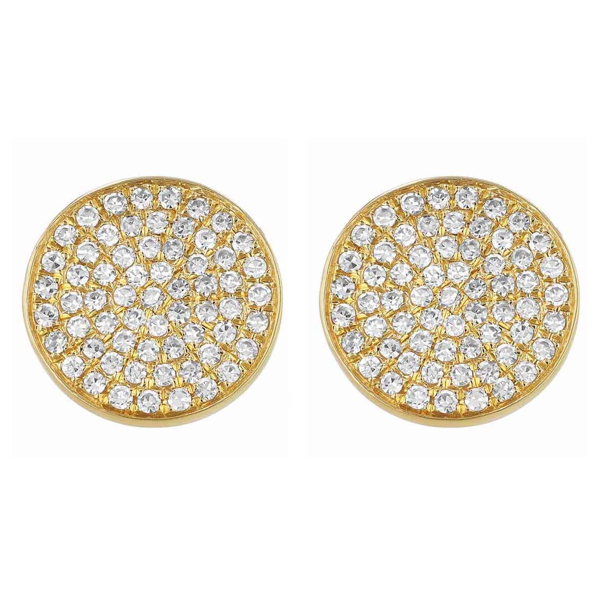 Diamond Pavé Disc Stud Earrings in Yellow Gold