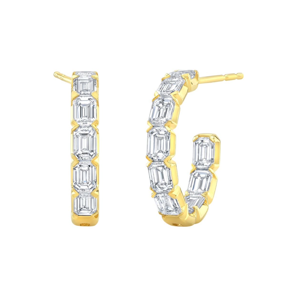 Rahaminov Emerald Cut In & Out Hoop Earrings in Yellow Gold