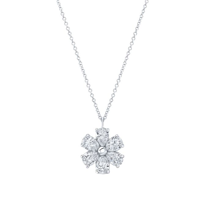 Rahaminov Pear Shape Diamond Cluster Flower Pendant in White Gold, 18", 0.71 cttw